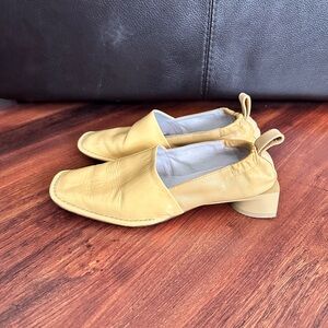 Miista butter yellow block heel flats